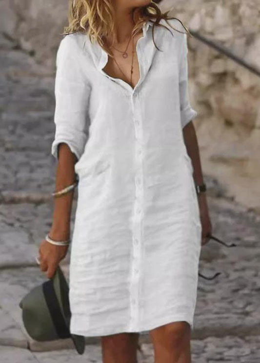Oversized Shirt Summer Linen Dress White Simple Day