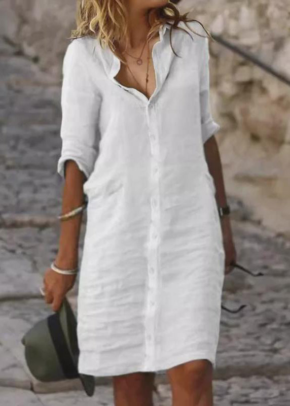Oversized Shirt Summer Linen Dress White Simple Day