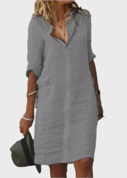 Oversized Shirt Summer Linen Dress White Simple Day