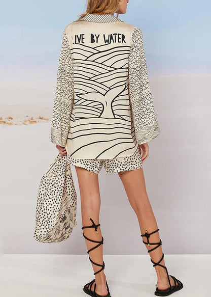 White Silk Two Oversized Set Summer Ice Print Simple Pieces