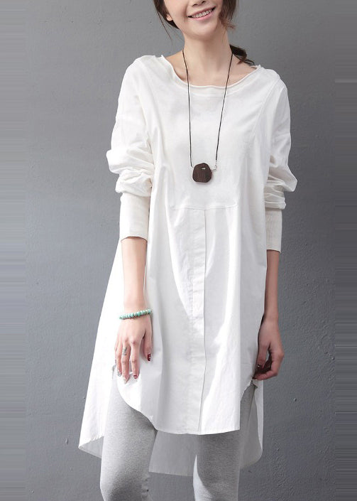 White Dress Day Open Oversized Fall Side Simple Cotton