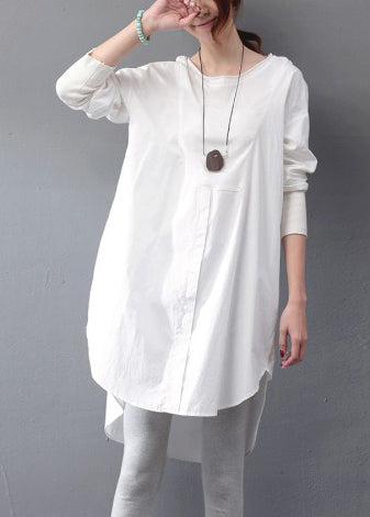White Dress Day Open Oversized Fall Side Simple Cotton
