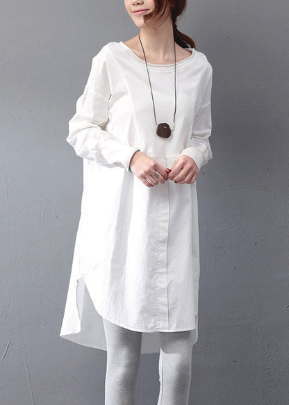 White Dress Day Open Oversized Fall Side Simple Cotton