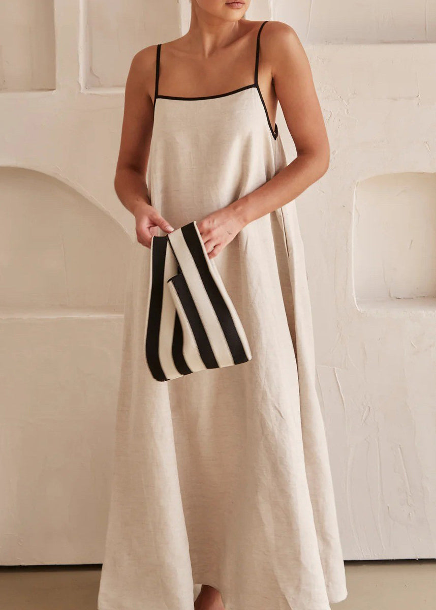 Long Simple Sleeveless White Strap Patchwork Spaghetti Dress