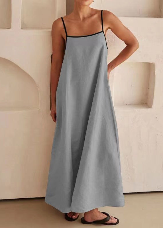 Sleeveless Simple Strap Spaghetti Long Dress White Patchwork