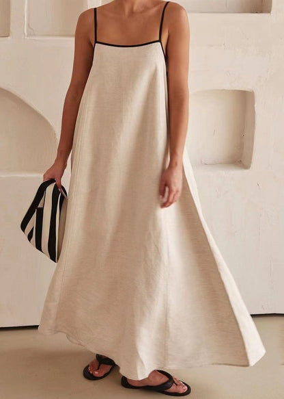Sleeveless Simple Strap Spaghetti Long Dress White Patchwork