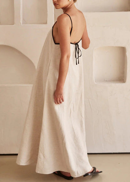 Long Simple Sleeveless White Strap Patchwork Spaghetti Dress