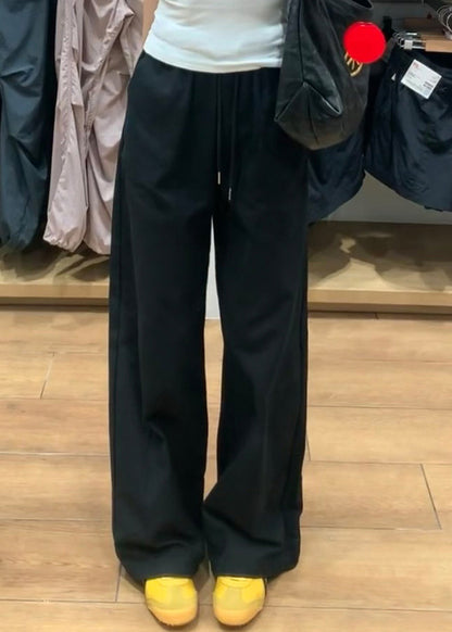 White Pockets Elastic Waist Pants Simple Fall Linen