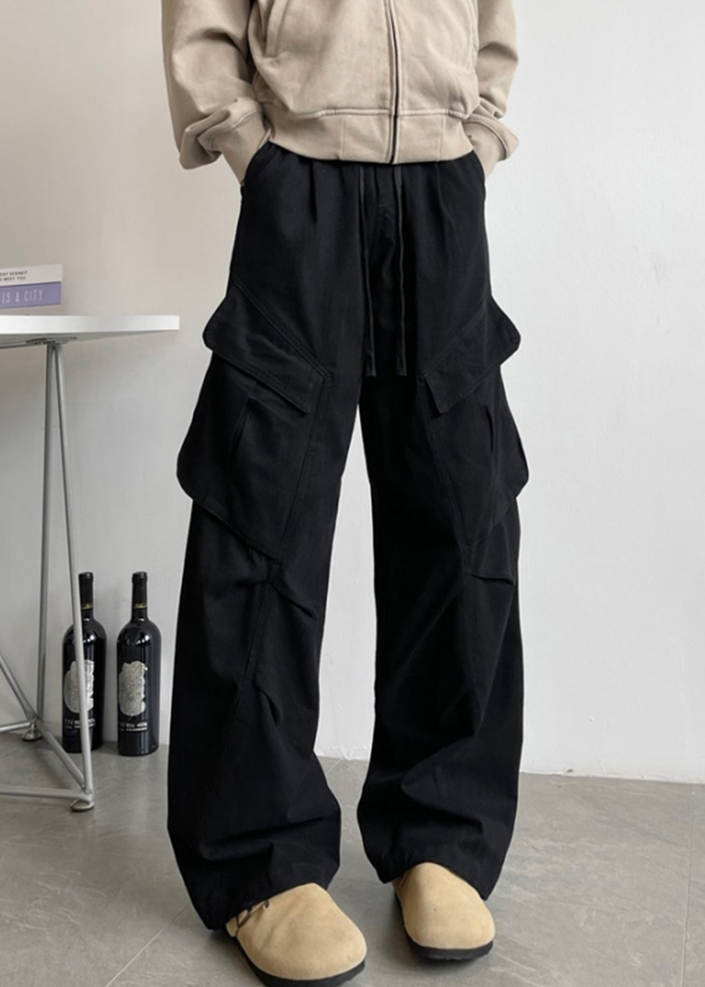 Waist Pants Men Elastic White Lace Pockets Up Cotton Simple