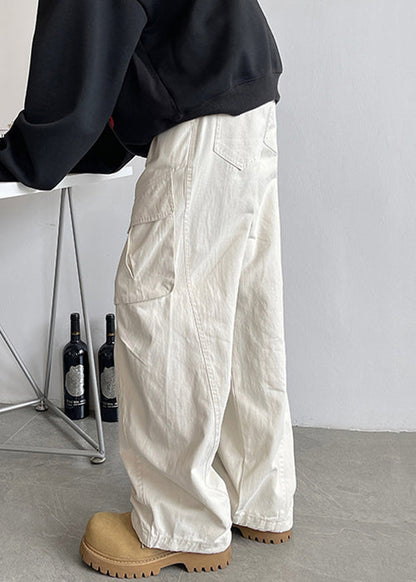 Waist Pants Men Elastic White Lace Pockets Up Cotton Simple