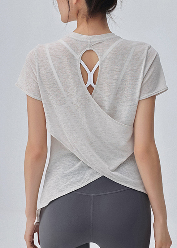 Yoga Out Sleeve Hollow White Short Top Simple