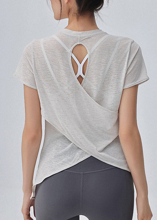 Yoga Out Sleeve Hollow White Short Top Simple