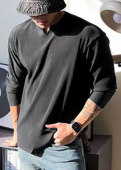 Spring Shirt Cotton V Neck T Solid Men Simple White