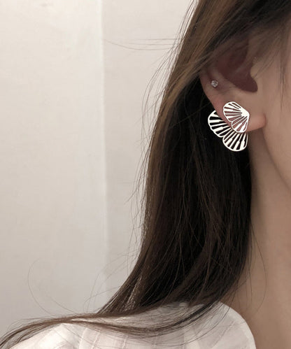 Simple White Sterling Silver Butterfly Hollowed Out Stud Earrings II018