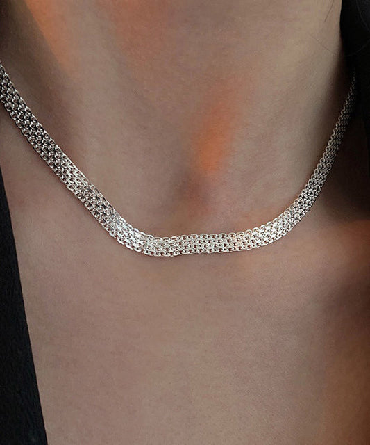 Simple White Sterling Silver Hand Woven Collar Necklace GEM585