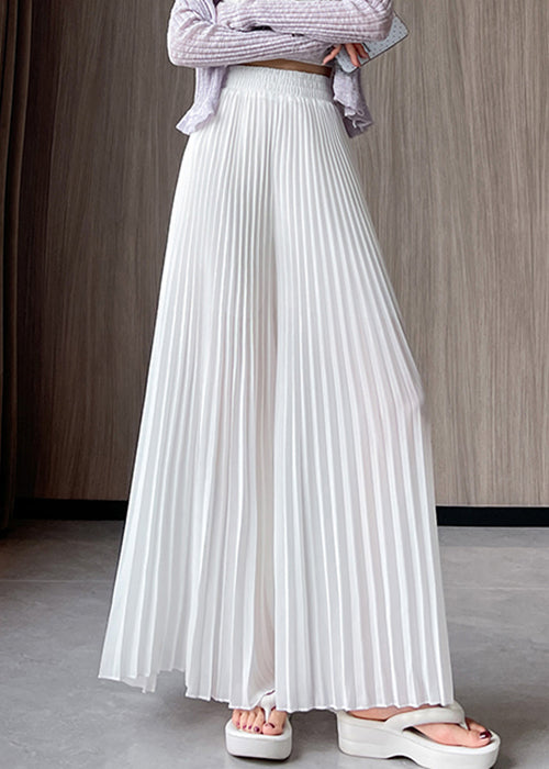 Pants Waist Elastic Simple Wrinkled White Summer Chiffon