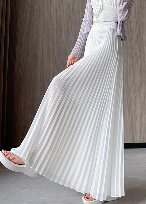 Pants Waist Elastic Simple Wrinkled White Summer Chiffon