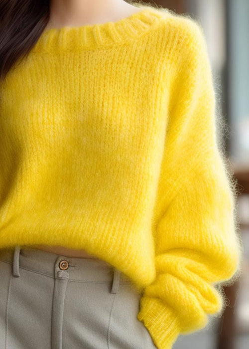 Simple Yellow O Neck Solid Knit Sweater Winter WX027