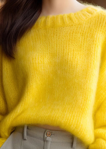 Simple Yellow O Neck Solid Knit Sweater Winter WX027