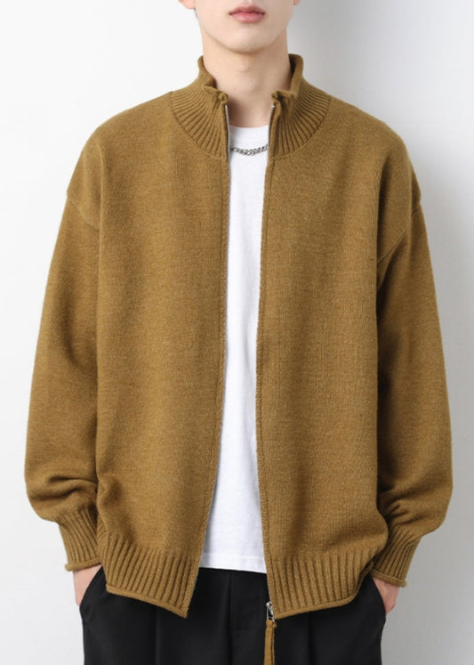 Up Yellow Cardigans Solid Simple Spring Zip Knit Mens
