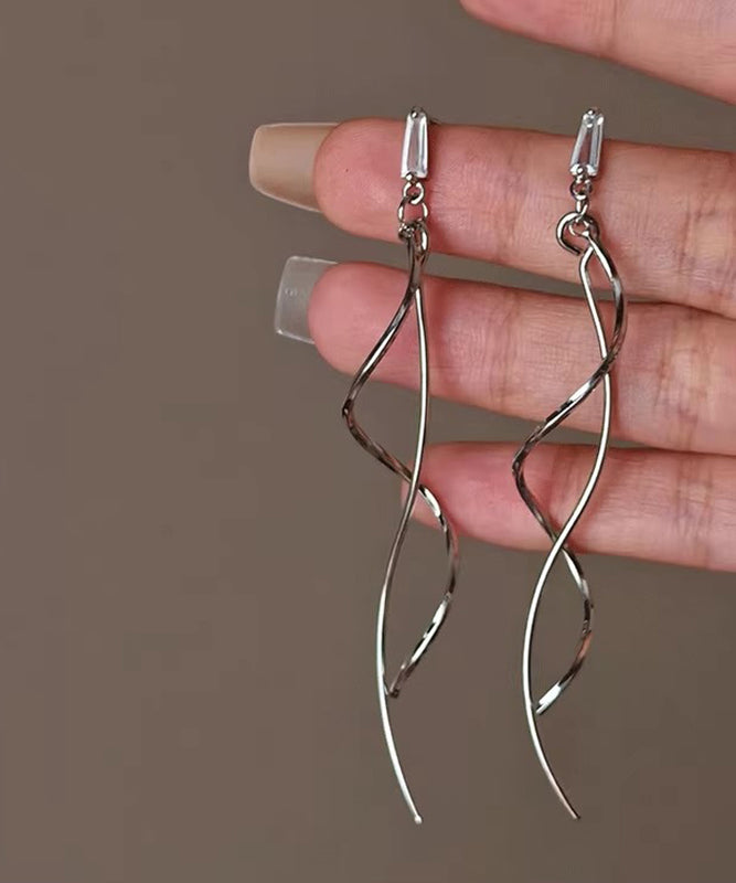 Copper Line Skinny Drop Earrings Gold Tassel