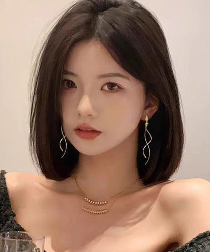 Copper Line Skinny Drop Earrings Gold Tassel