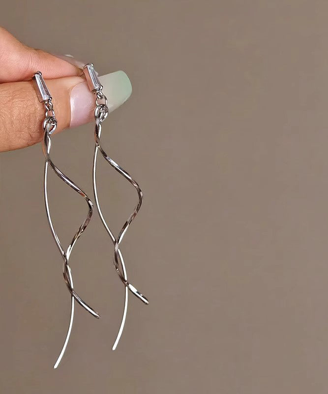 Copper Line Skinny Drop Earrings Gold Tassel