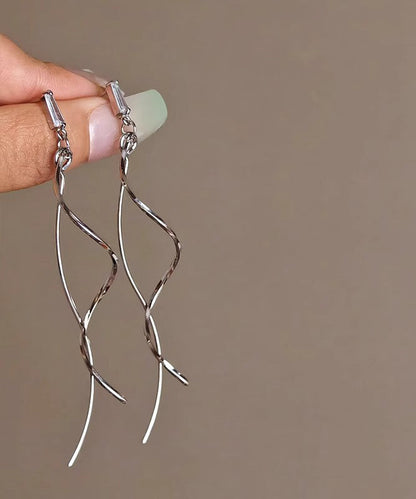 Copper Line Skinny Drop Earrings Gold Tassel