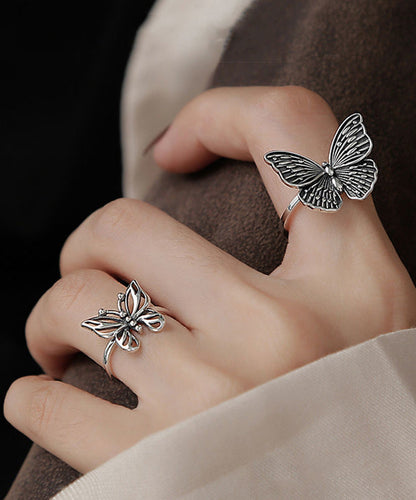 Out Butterfly Rings Hollow Silk Two-Piece Silver Skinny Sterling