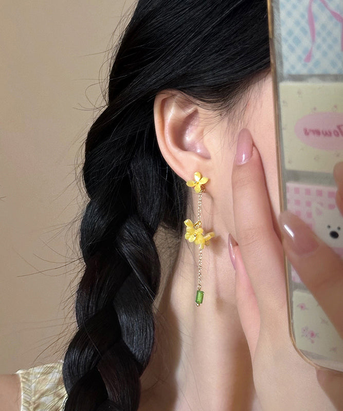 Osmanthus Earrings Drop Acrylic Flower Skinny Tassel Yellow