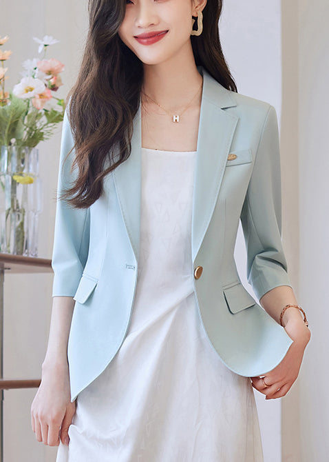 Sky Blue Spandex Jackets Notched Half Sleeve YJ055
