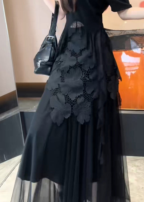 Fit Tulle Hollow Skirt Patchwork Black Summer Slim Out