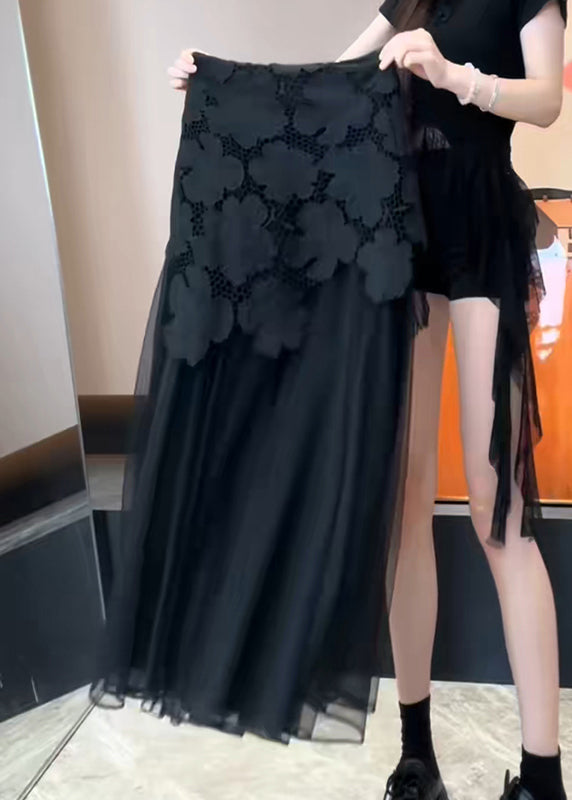 Fit Tulle Hollow Skirt Patchwork Black Summer Slim Out
