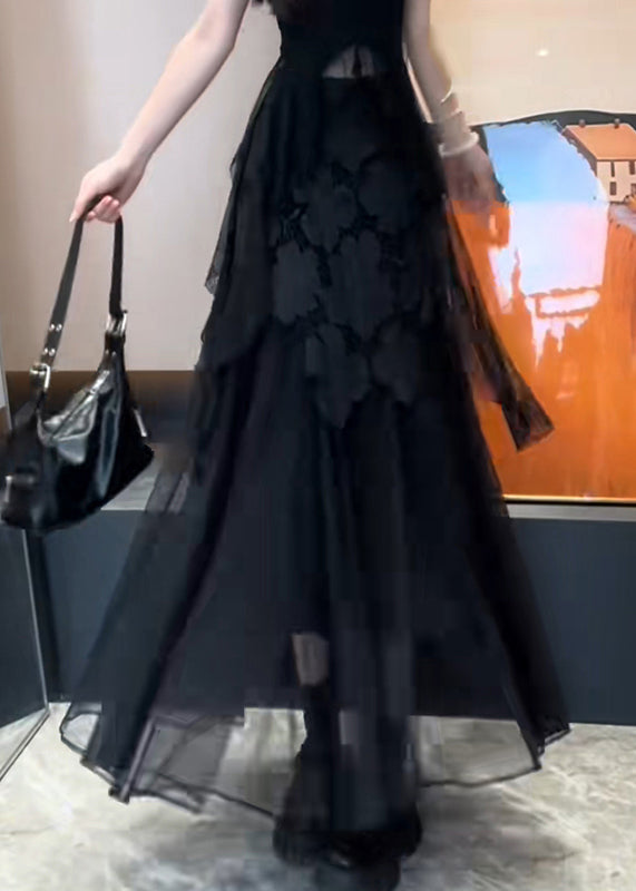 Fit Tulle Hollow Skirt Patchwork Black Summer Slim Out