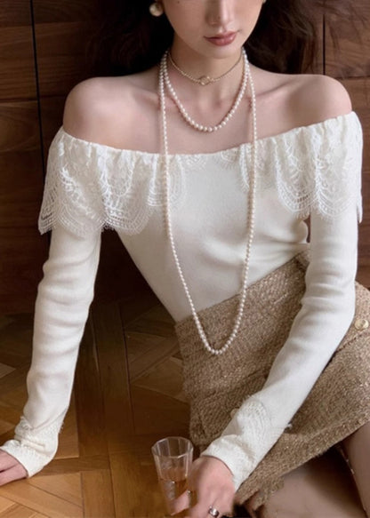 Patchwork Black Fall Cotton Fit Lace Slim Shirt T