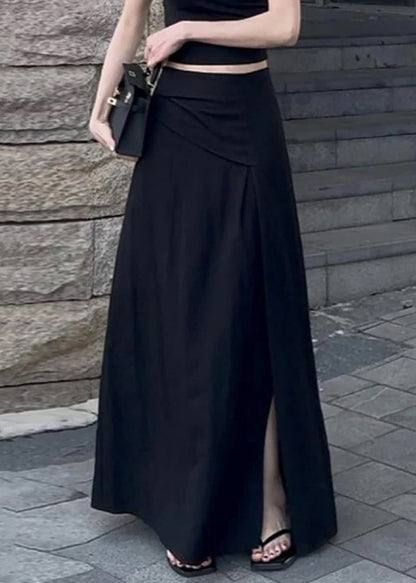 Summer Open Waist High Side Cotton Black Skirts Slim Fit