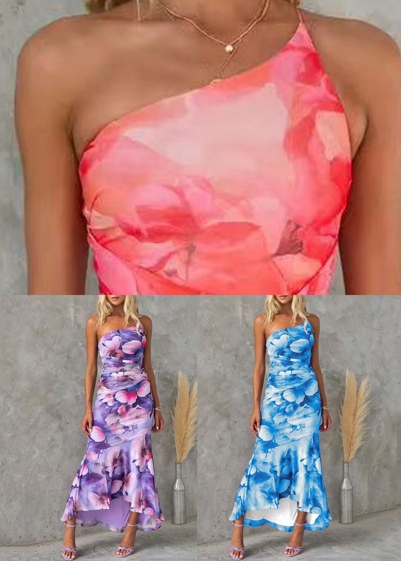 Cotton Dress Fit Slim Blue Sleeveless Asymmetrical Print Long