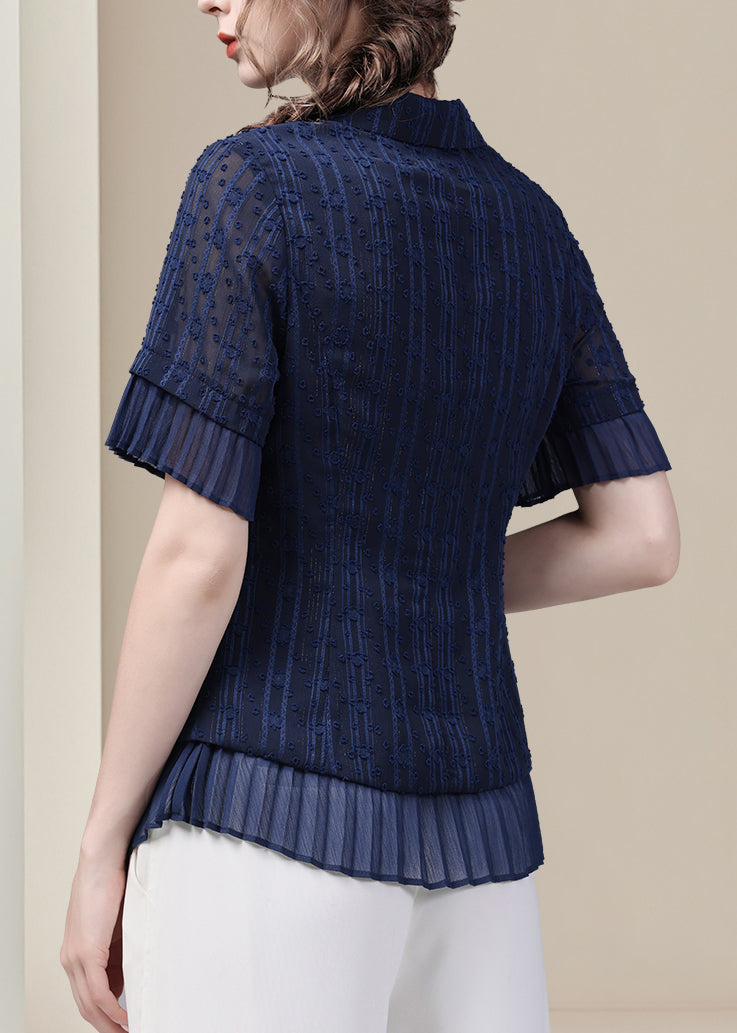 Blue Shirt Peter Fit Pan Summer Button Chiffon Slim Collar