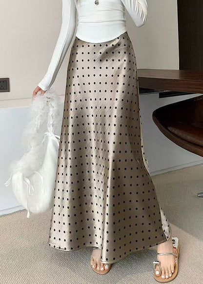 Dot Champagne Color Fall Slim Skirts Waist Fit Silk High