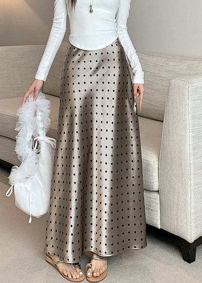 Dot Champagne Color Fall Slim Skirts Waist Fit Silk High
