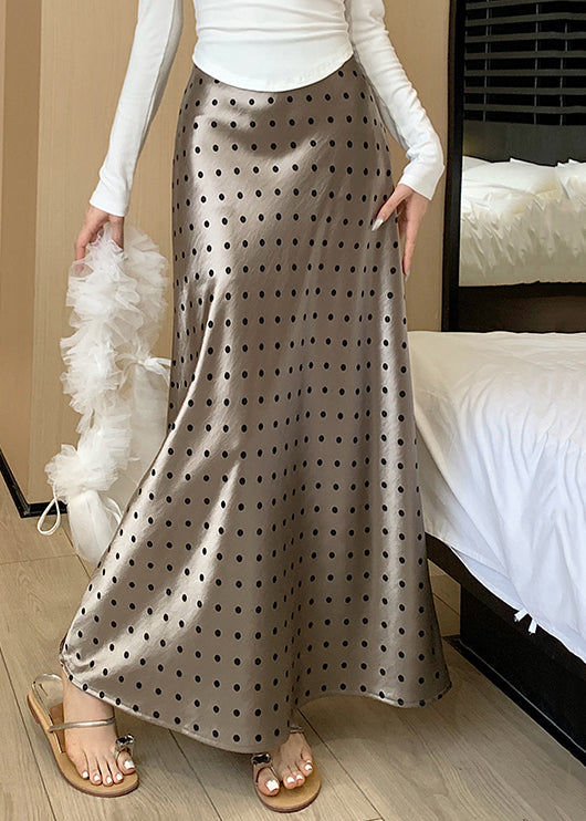 Dot Champagne Color Fall Slim Skirts Waist Fit Silk High