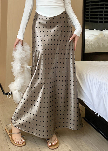 Dot Champagne Color Fall Slim Skirts Waist Fit Silk High