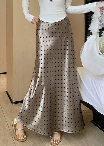 Dot Champagne Color Fall Slim Skirts Waist Fit Silk High