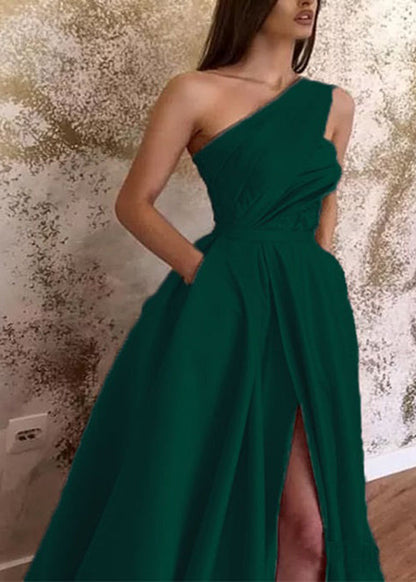 Robe en coton verte coupe slim à épaules dénudées et ouverture latérale sans manches WW1039