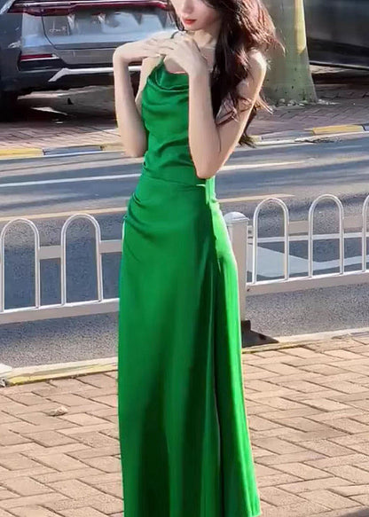 Spaghetti Strap Collar Green Fit Cotton Waist Slim High Square