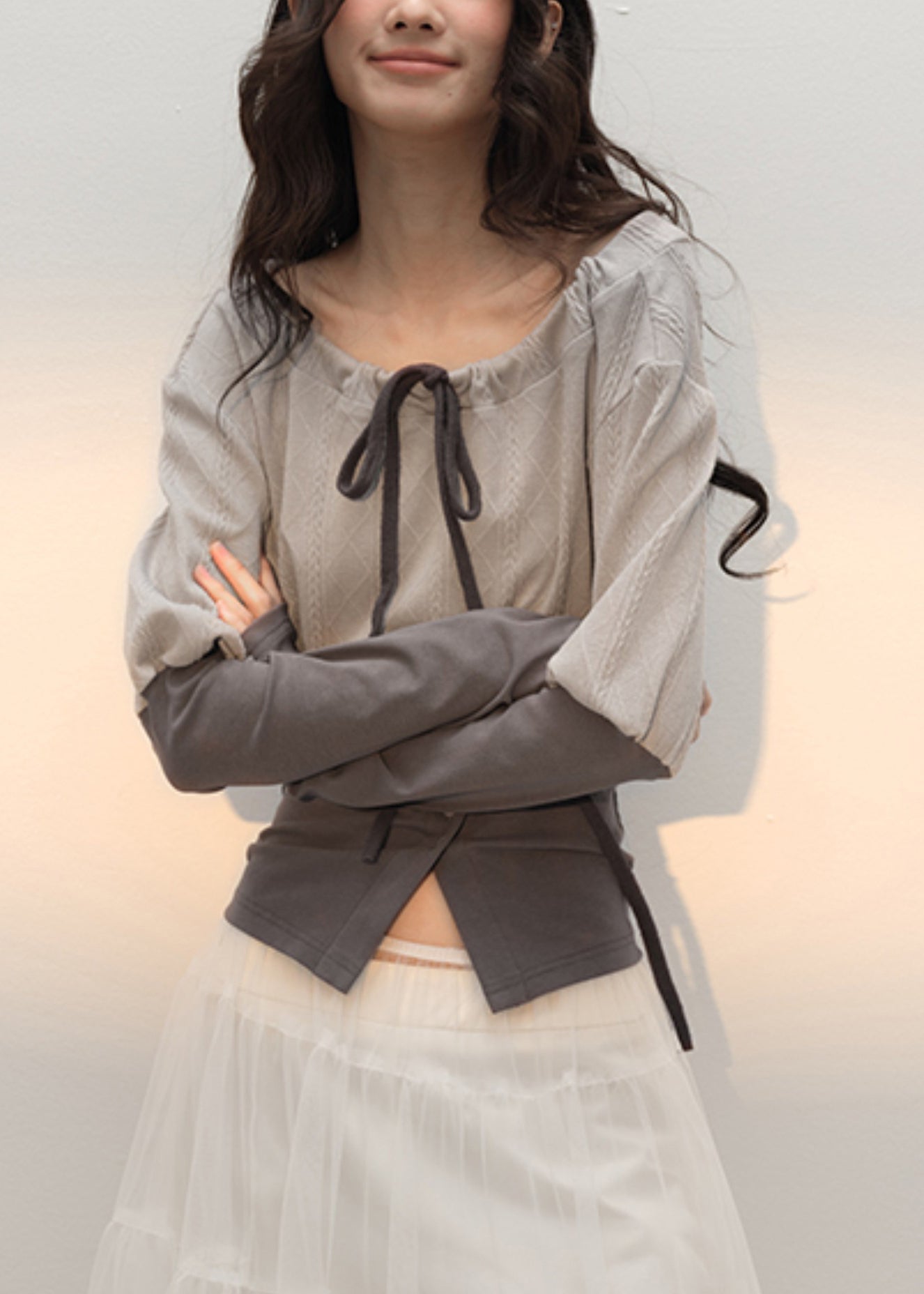 Fall Up Slim Patchwork T Lace Grey Cotton Shirts Fit