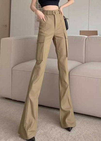 Cotton Waist High Slim Pockets Khaki Bottoms Flare Spring Fit