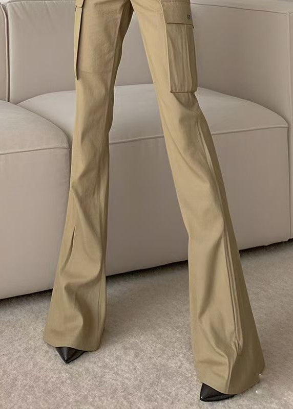 Cotton Waist High Slim Pockets Khaki Bottoms Flare Spring Fit