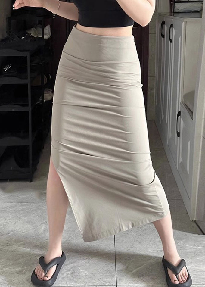 Open Side Skirts Waist Summer High Cotton Slim Khaki Fit