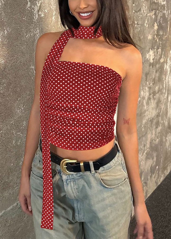 Cotton Bow Fit Dot Slim Sleeveless Red Vest